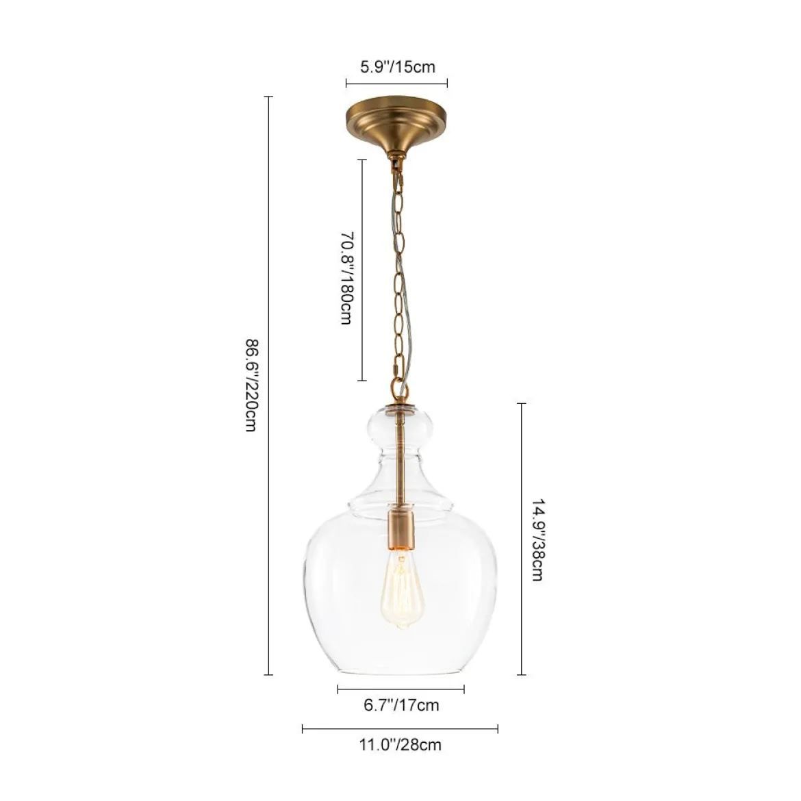 French Farmhouse 1-Light Glass Bell Kitchen Pendant Light