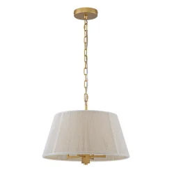 French 4-Light Candle Woven Beige Thread Drum Cage Pendant