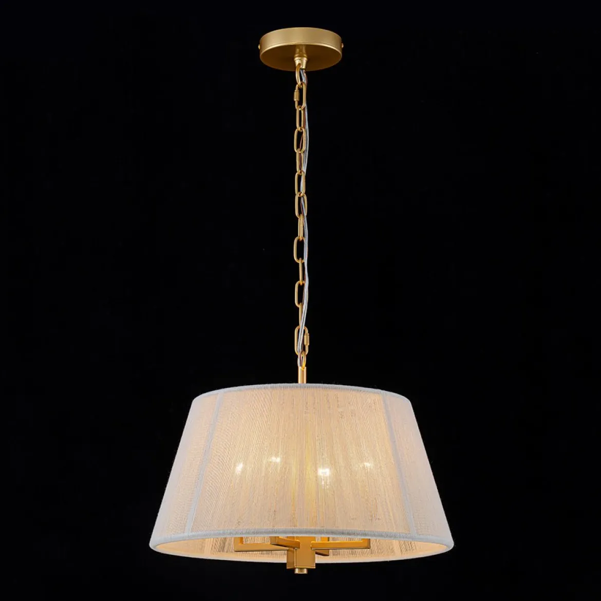 French 4-Light Candle Woven Beige Thread Drum Cage Pendant