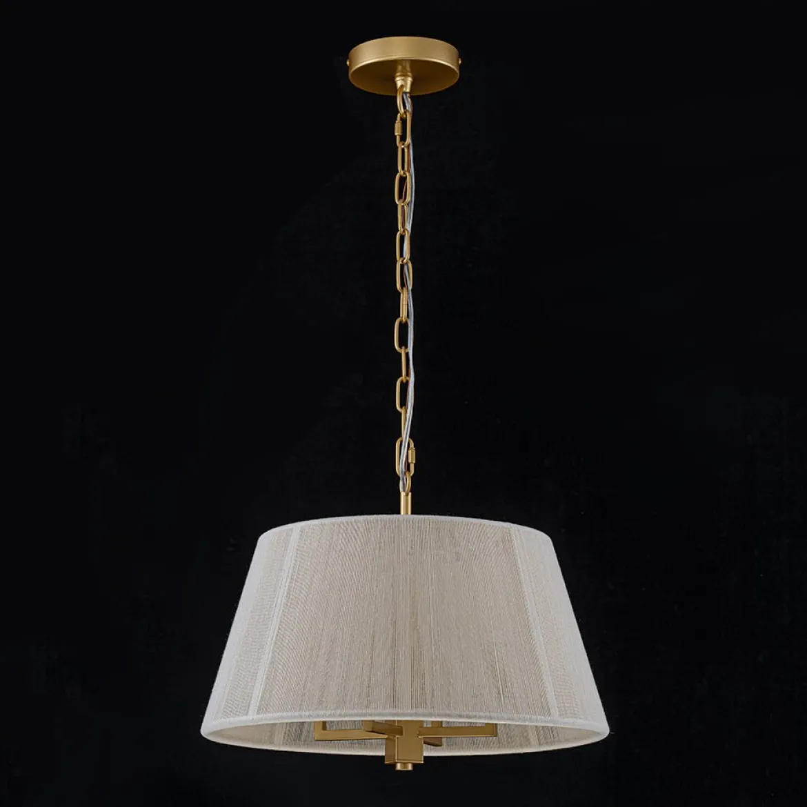 French 4-Light Candle Woven Beige Thread Drum Cage Pendant