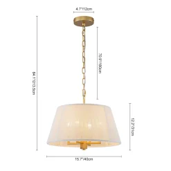 French 4-Light Candle Woven Beige Thread Drum Cage Pendant