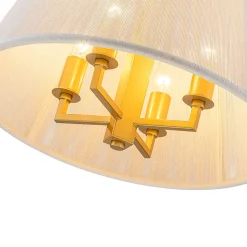 French 4-Light Candle Woven Beige Thread Drum Cage Pendant