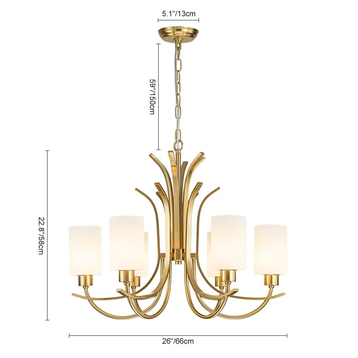 French 6-Light Frosted Glass Shade Scrolling Chandelier