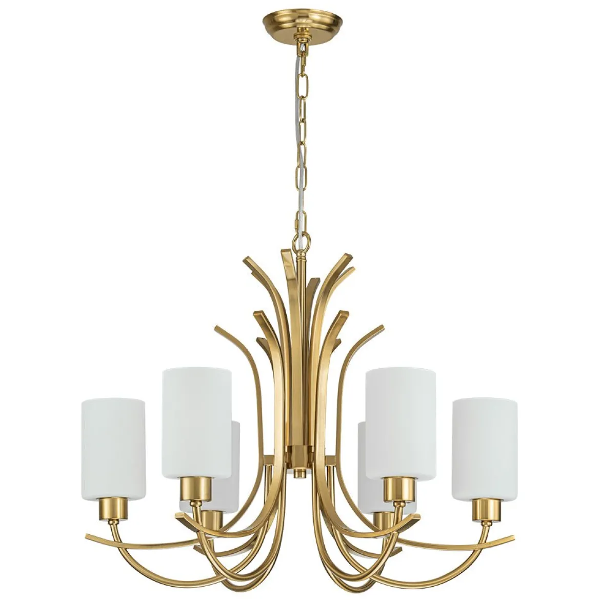 French 6-Light Frosted Glass Shade Scrolling Chandelier