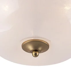 French 3-Light White Clouded Glass Round Semi Flush Mount