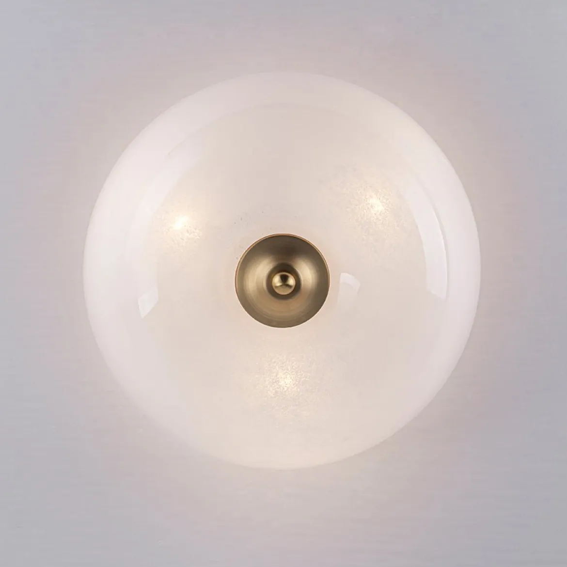 French 3-Light White Clouded Glass Round Semi Flush Mount