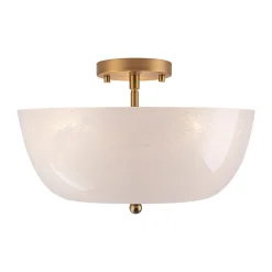 French 3-Light White Clouded Glass Round Semi Flush Mount