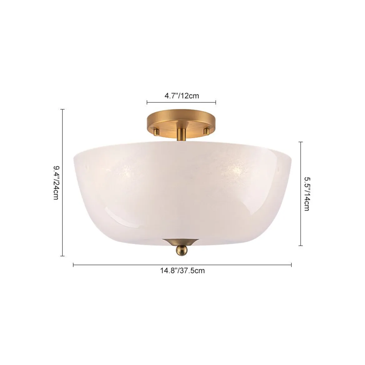 French 3-Light White Clouded Glass Round Semi Flush Mount