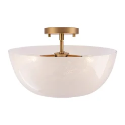 French 3-Light White Clouded Glass Round Semi Flush Mount
