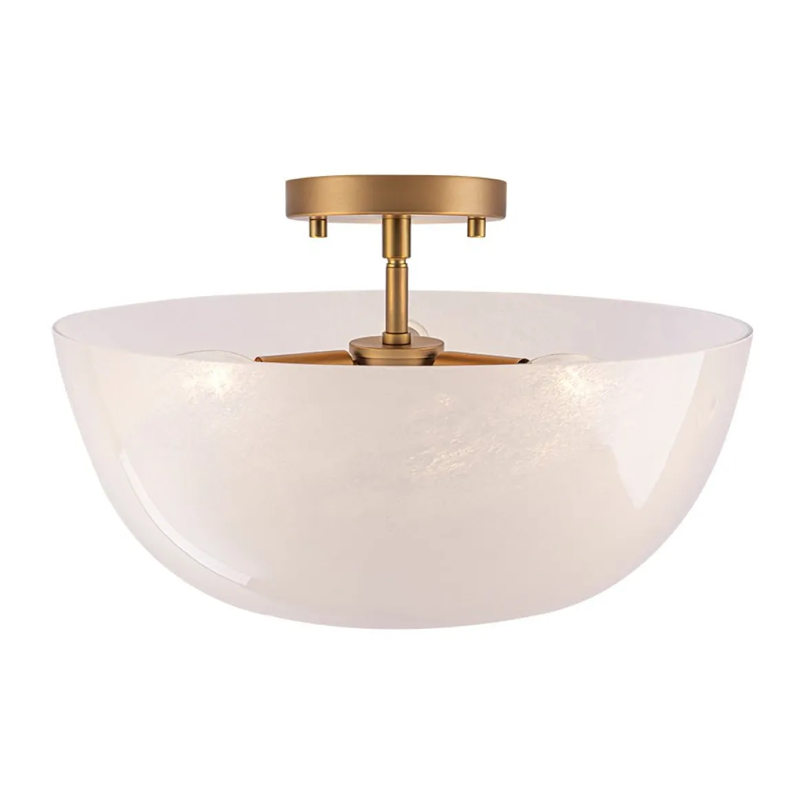 French 3-Light White Clouded Glass Round Semi Flush Mount