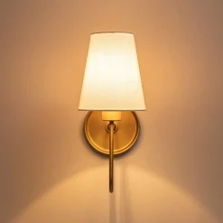 French 1-Light White Linen Conical Vanity Wall Sconce