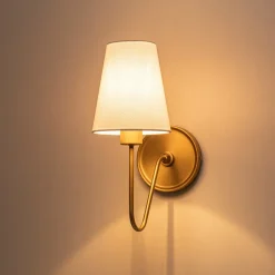 French 1-Light White Linen Conical Vanity Wall Sconce