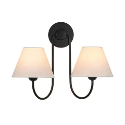 French 2-Light White Linen Conical Vanity Wall Lamp