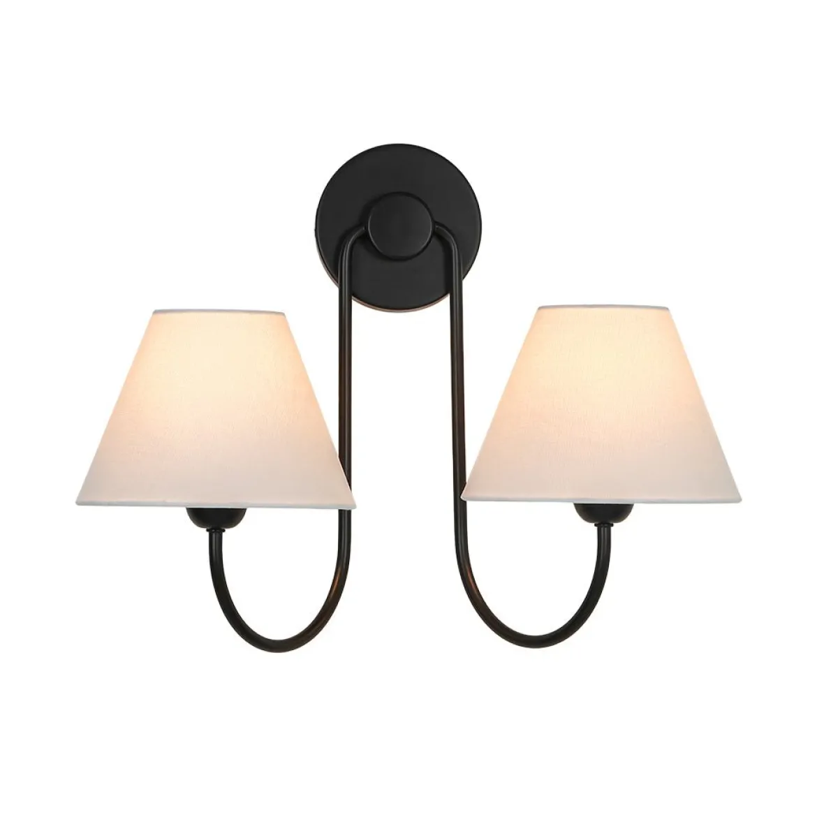 French 2-Light White Linen Conical Vanity Wall Lamp