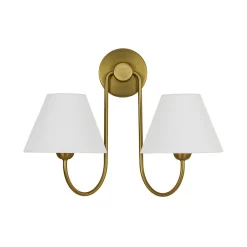 French 2-Light White Linen Conical Vanity Wall Lamp