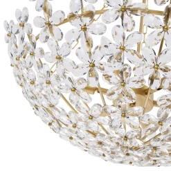 French Luxe Brass Bloom Crystal Floral Basket Chandelier
