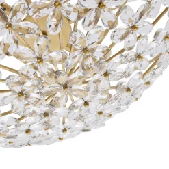 French Luxe Brass Bloom Crystal Floral Basket Chandelier
