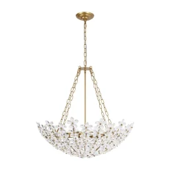 French Luxe Brass Bloom Crystal Floral Basket Chandelier