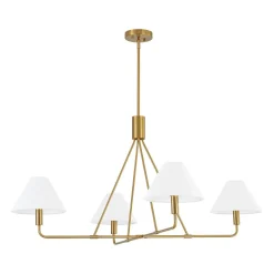 French Luxe Brass 4-Light White Linen Shade Candle Chandelier