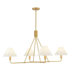 French Luxe Brass 4-Light White Linen Shade Candle Chandelier