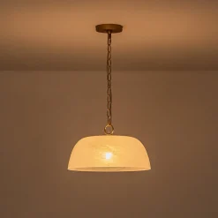 French Luxe 1-Light White Clouded Glass Round Pendant
