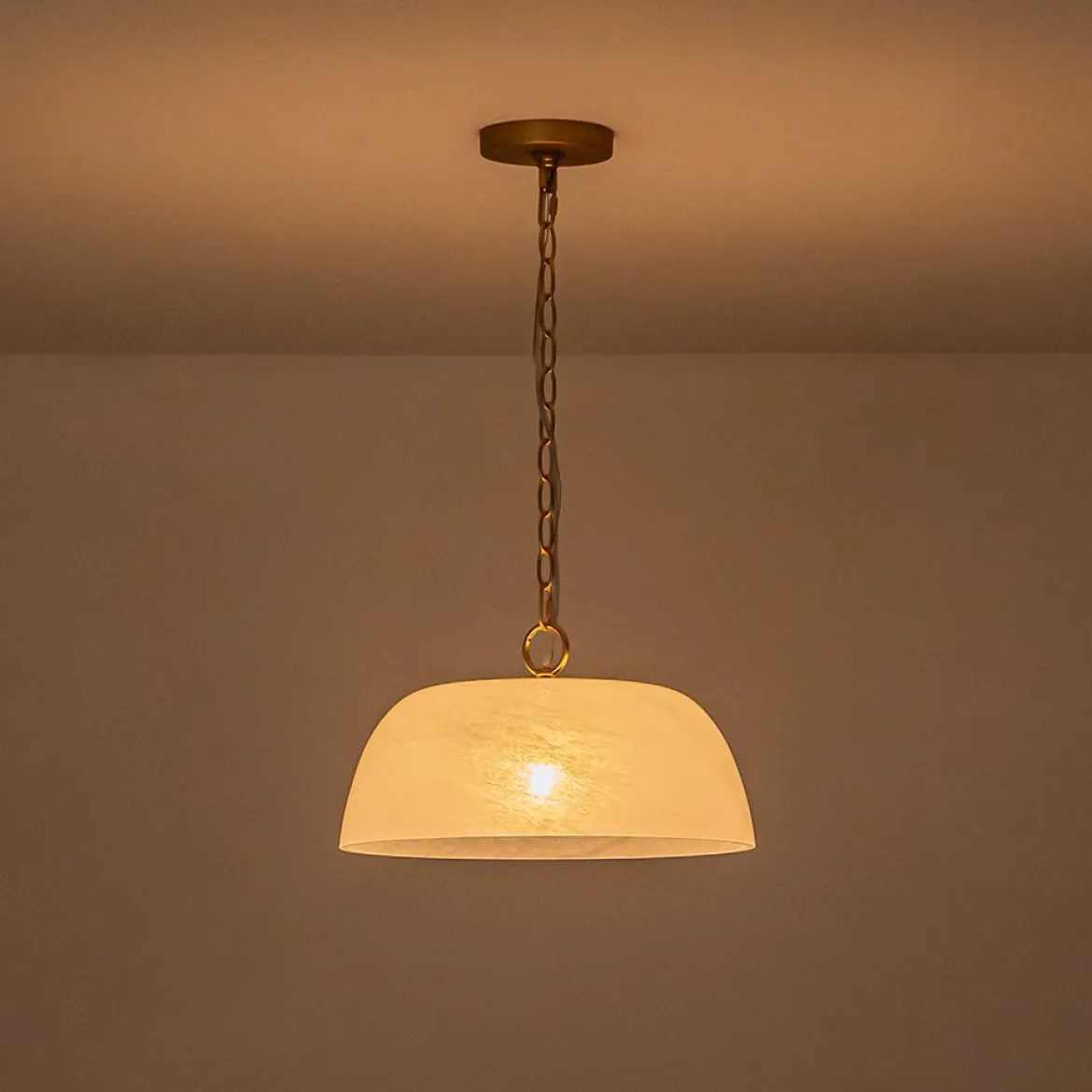 French Luxe 1-Light White Clouded Glass Round Pendant