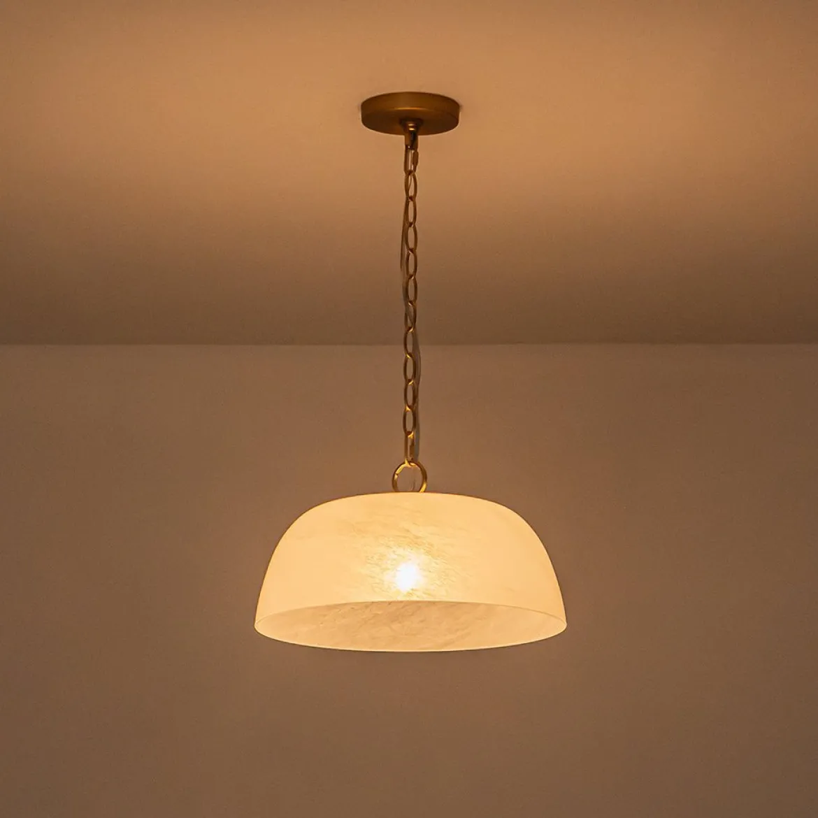 French Luxe 1-Light White Clouded Glass Round Pendant