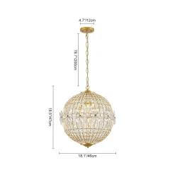 French Luxury Brass Floral Crystal Globe Chandelier