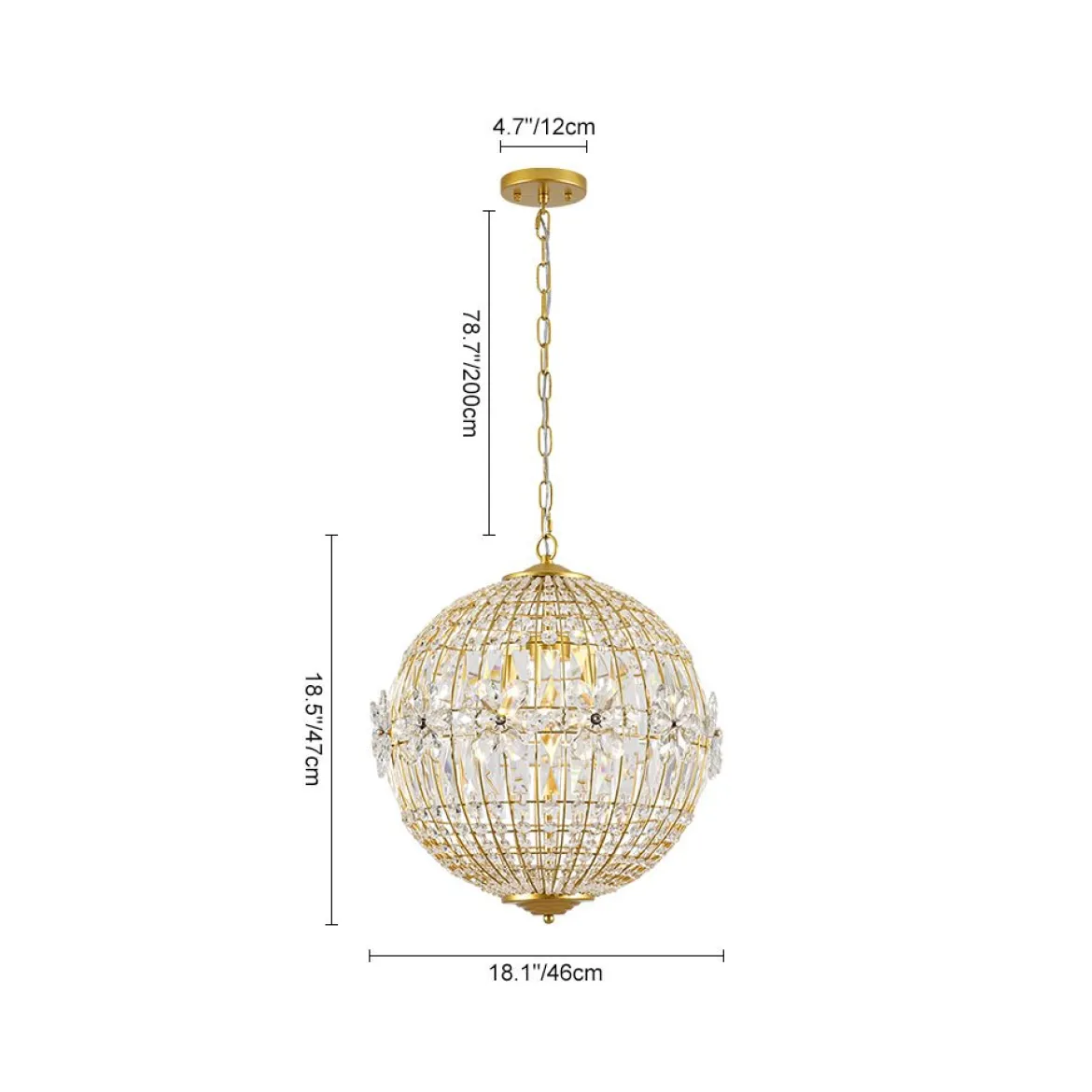 French Luxury Brass Floral Crystal Globe Chandelier