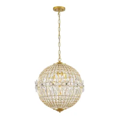 French Luxury Brass Floral Crystal Globe Chandelier