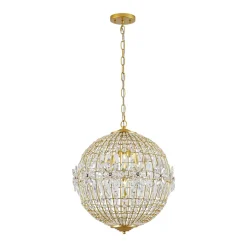 French Luxury Brass Floral Crystal Globe Chandelier