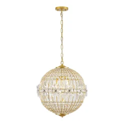 French Luxury Brass Floral Crystal Globe Chandelier