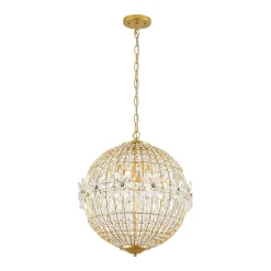 French Luxury Brass Floral Crystal Globe Chandelier