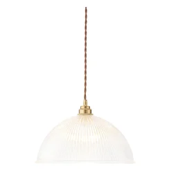 French Retro 1-Light Clear Ribbed Glass Dome Pendant