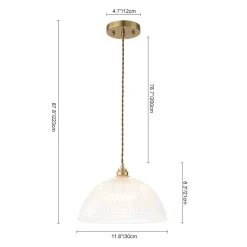 French Retro 1-Light Clear Ribbed Glass Dome Pendant
