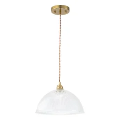 French Retro 1-Light Clear Ribbed Glass Dome Pendant