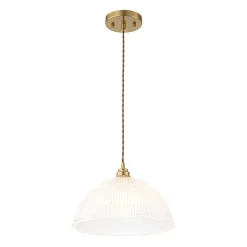 French Retro 1-Light Clear Ribbed Glass Dome Pendant