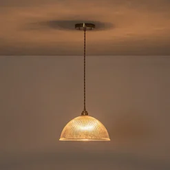 French Retro 1-Light Clear Ribbed Glass Dome Pendant