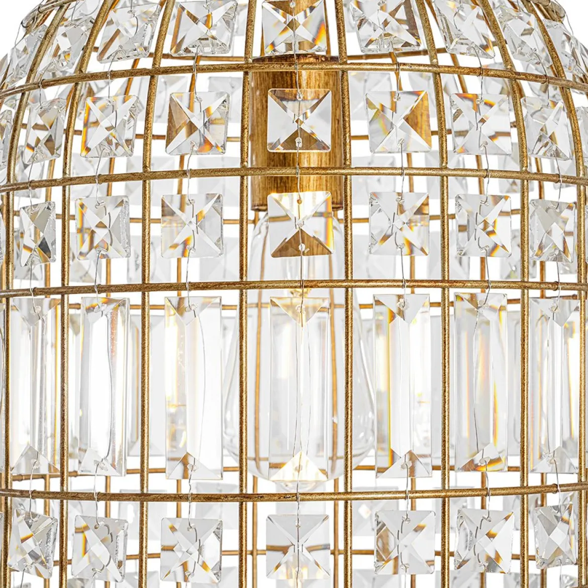French Shabby Chic Antique Brass Crystal Cage Chandelier