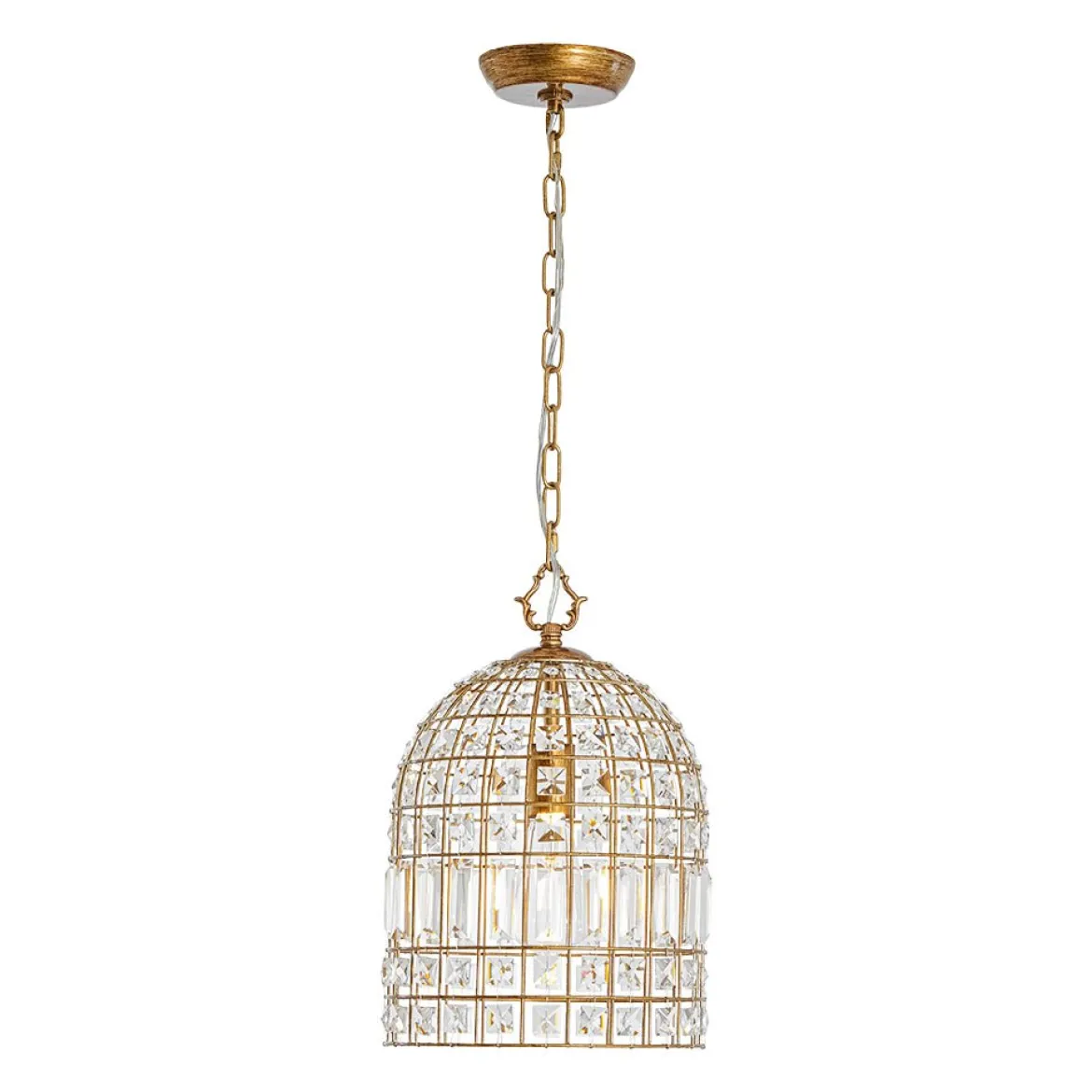French Shabby Chic Antique Brass Crystal Cage Chandelier