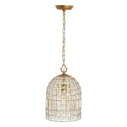 French Shabby Chic Antique Brass Crystal Cage Chandelier