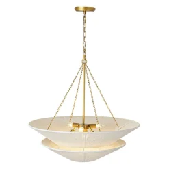 French 2-Tier Beige Woven Thread Cone Round Cage Chandelier