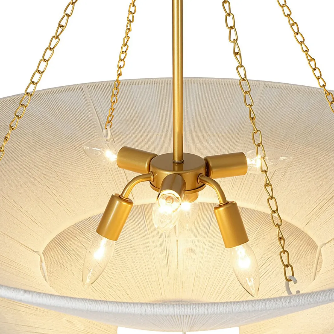 French 2-Tier Beige Woven Thread Cone Round Cage Chandelier