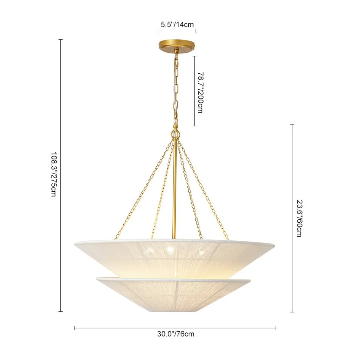 French 2-Tier Beige Woven Thread Cone Round Cage Chandelier