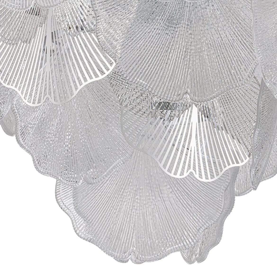 French Tiered Ginkgo Leaf Textured Glass Round Chandelier