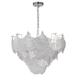 French Tiered Ginkgo Leaf Textured Glass Round Chandelier