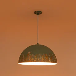 French Vintage Weathered Gilded Oversized Iron Dome Pendant