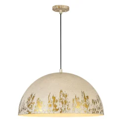 French Vintage Weathered Gilded Oversized Iron Dome Pendant