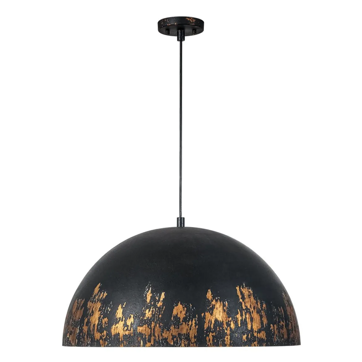 French Vintage Weathered Gilded Oversized Iron Dome Pendant