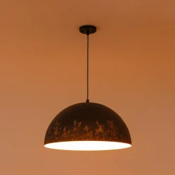 French Vintage Weathered Gilded Oversized Iron Dome Pendant